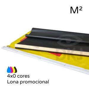 Faixa em lona promocional M² Lona 280 g/m² m² 4x0 cores (Impressão colorida frente, verso sem impressão) Semi brilho Madeirinha quadrada grampeada 